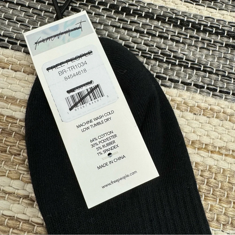 Free People‎ Movement Logo Stripe Tube Socks Black Gray Crew Length One Size
